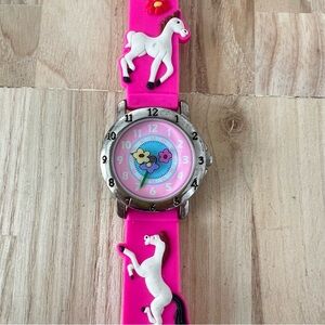 Unbranded kids flowers and horses pink fashion watch NEW BATTERY